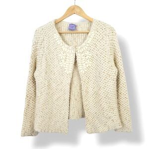 Michelle Nicole Super Soft Eyelash Wool Blend Beaded Sweater Cardigan Size Small